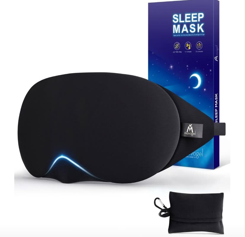 Mavogel Cotton Sleep Eye Mask - Updated Design Light Blocking with Adjustable Nose Bridge, Soft and Comfortable Night Eye Mask for Men Women, Eye Blinder for Shift Work, Includes Travel Pouch, Black