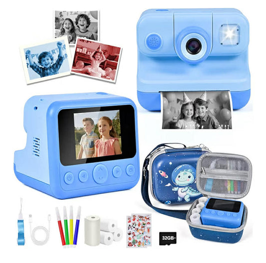 Kids Camera - 2.4'' Instant Camera for Kids with 4 Rolls Print Paper & 32GB Card, 1080P Selfie Kids Digital Cameras - Birthday Kids Toys Gifts for Girls Boys Aged 3-12 (Pink with Bag)