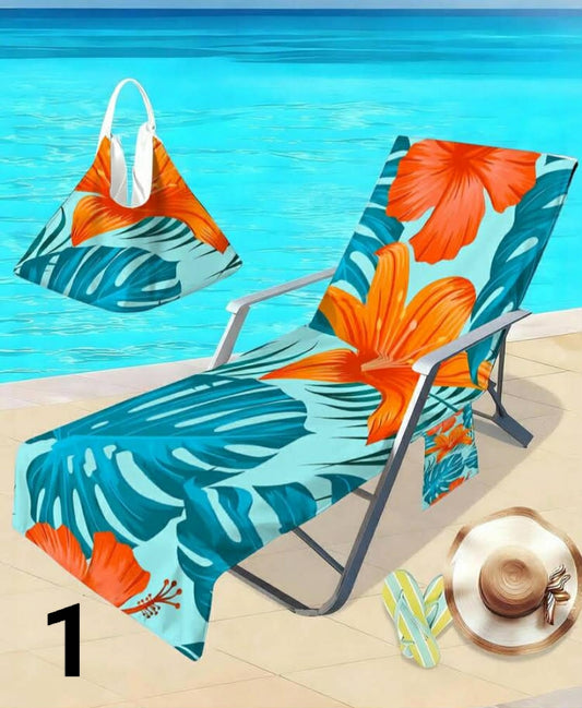 1 pc Tropical Plant, Palm Leaf Pattern Ultra-Soft Microfiber Beach Chair Cover,