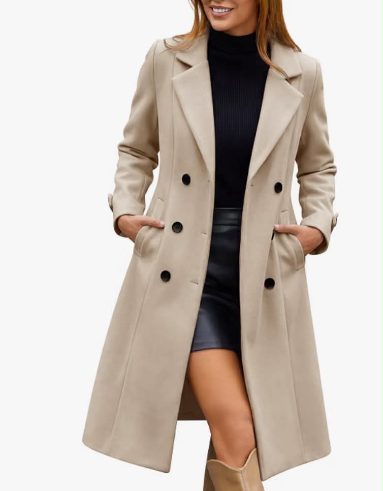 heekpek Women's Long Trench Coat Elegant with Double-Breasted and Pockets