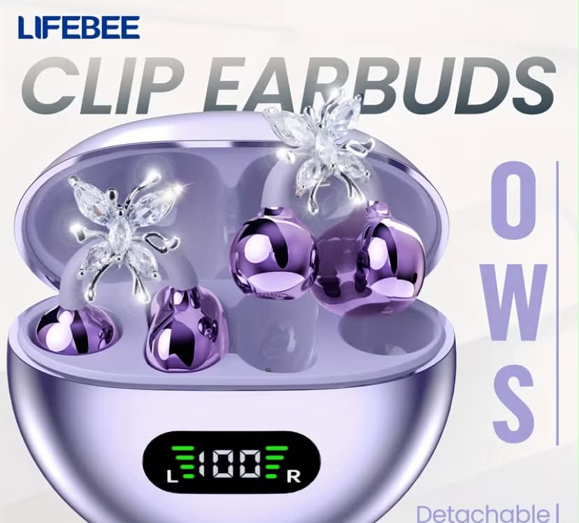 Wireless Open Earbuds, OWS Clip On Earphones, Butterfly Earrings Earbuds, Pure Stereo Sound, Suitable for Exercise/ Sports/ Outdoors, Wireless Earphone, Clip Earbuds, Travel Earbuds,