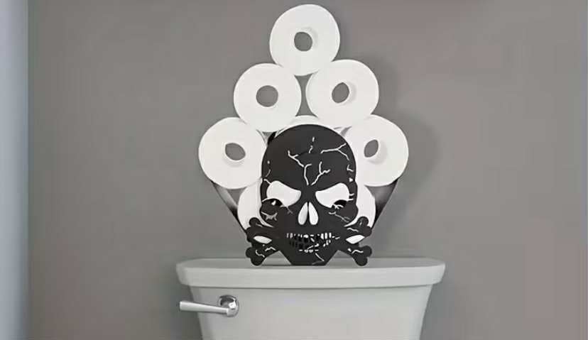 A Metal Toilet Paper Holder with a Skull Design - a Standalone, Decorative Organizer for Bathrooms And Kitchens