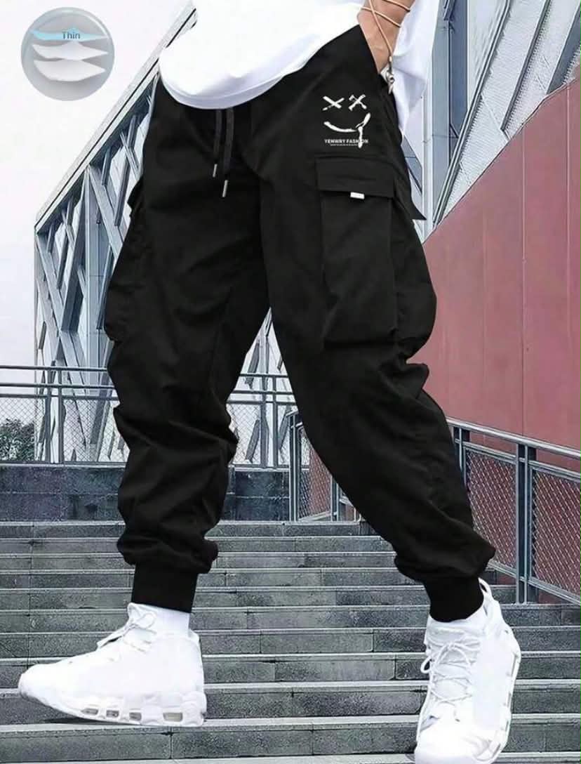 Men's Lightweight Casual Cargo Pants With Print Side Pockets, Spring/Summer
