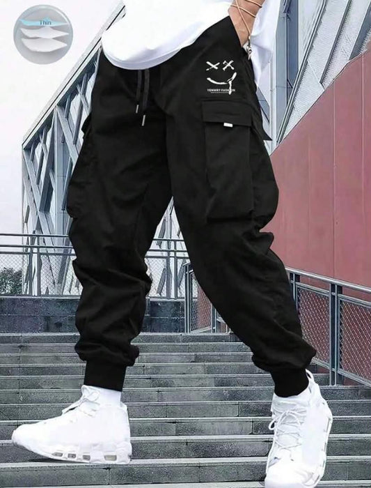 Men's Lightweight Casual Cargo Pants With Print Side Pockets, Spring/Summer