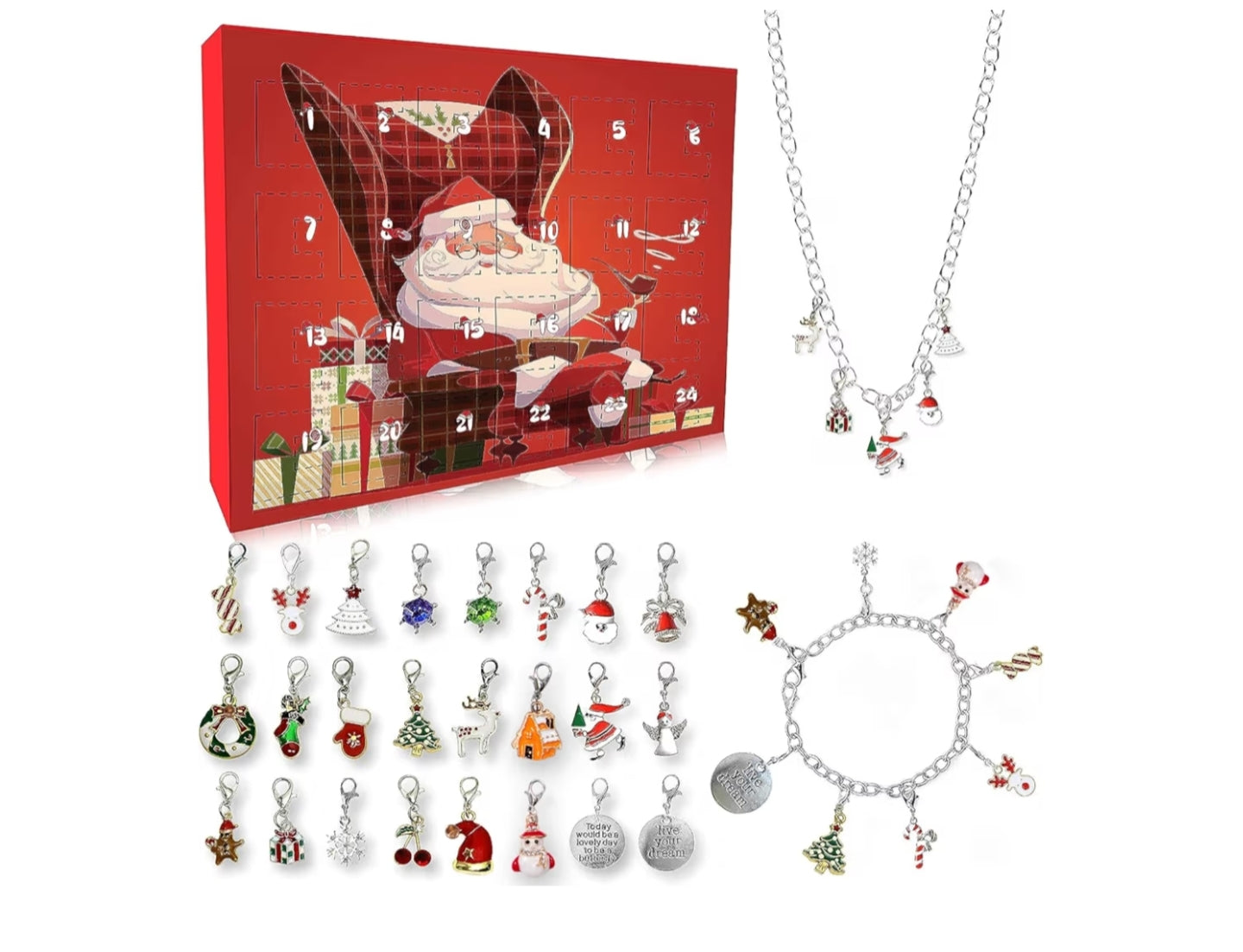 Girls Advent Calendar Charm Bracelet and Necklace Making Kit for Kids Christmas Countdown Calendars