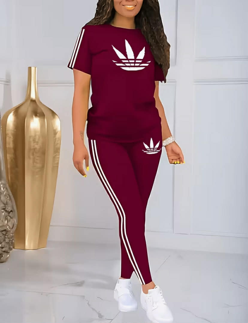 Plus Size Women's Casual 2 pcs Set - with Stripes, Short Sleeve Top & Pants, Geometric Pattern, Regular Fit, Spring/Summer