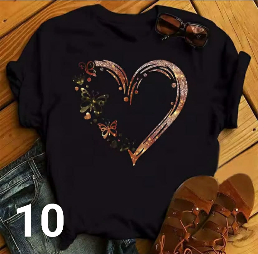 Watercolor Butterfly Heart Printed T Shirt