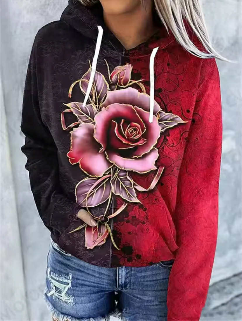 Rose Floral 3d Print Women Hoodie Fashion Oversized Hoodies