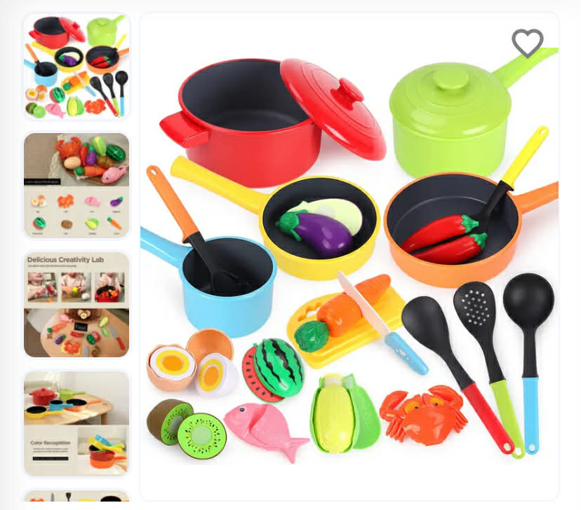 Kitchen Pretend Play Set with Cutting Fruit, Food Toys and Cookware Pots, Educational Role Play Toy for Toddlers Ages 3-8