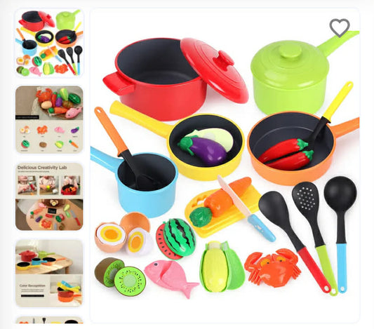 Kitchen Pretend Play Set with Cutting Fruit, Food Toys and Cookware Pots, Educational Role Play Toy for Toddlers Ages 3-8