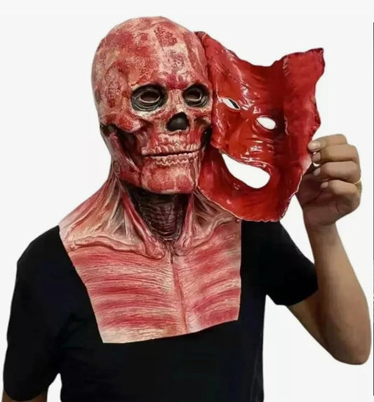 Double Layers Magnetic Scary Halloween Masks, Halloween Skull Clown Masks, Double Layer Joker Face Cover, Realistic Full Head Skeleton Costume Latex Mask for Adults