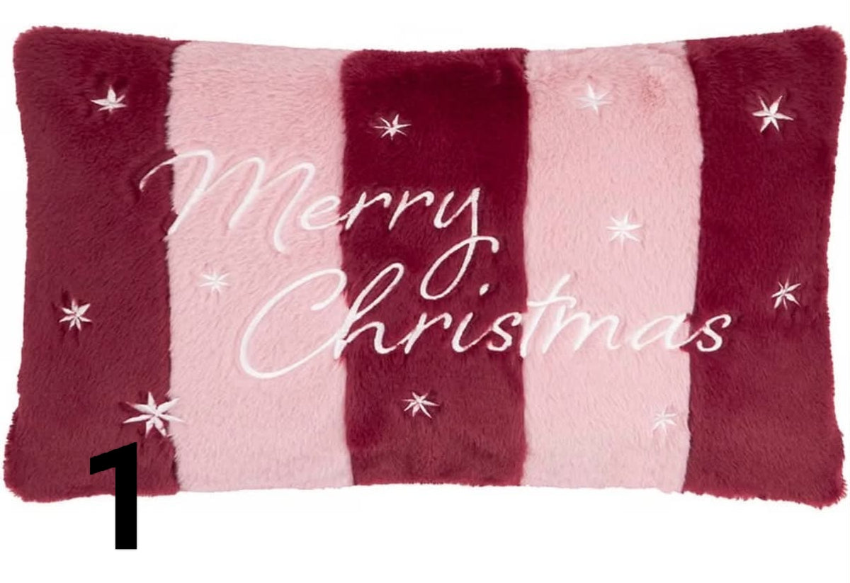 Merry and Bright Fur Cushion Cover (30x50cm)
Embroidered Faux Fur Striped Slogan Festive Holiday Season Case