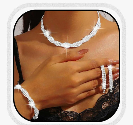 Jewelry Set Silver Rhinestone Necklace 3 Pcs Sparkly Jewelry Necklaces Prom Wedding Accessories for Women (3 Pcs Silver, One size)