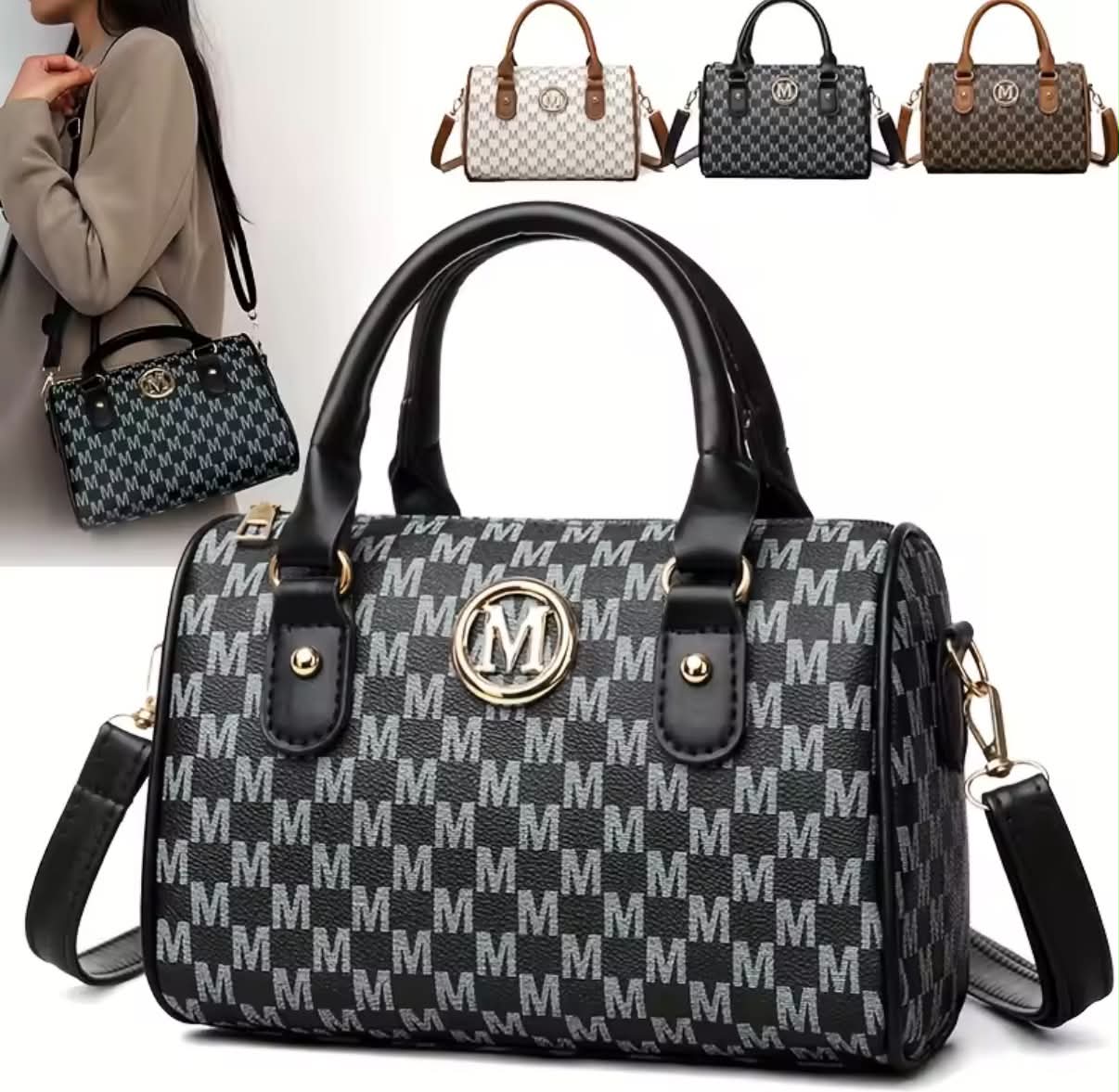 Shoulder Bag with Golden "M" Logo
