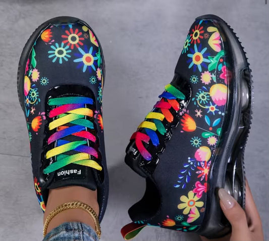 Women'S Air-Cushioned Sneakers for All Seasons, Casual Shoes with Floral Patterns, Stylish And Versatile Walking Shoes, Lightweight Soft-Soled Comfortable Running Shoes in Larger Sizes for Autumn And Winter