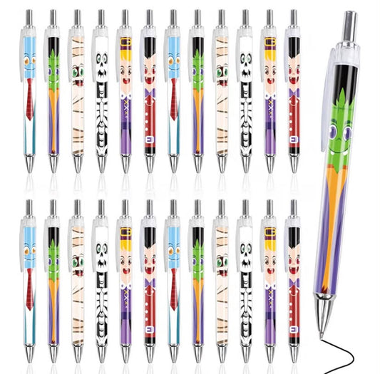 Halloween Pens Bulk, 24 Pcs Halloween Ballpoint Pen Gift for Kids Adults Retractable Black Ink Gel Pens