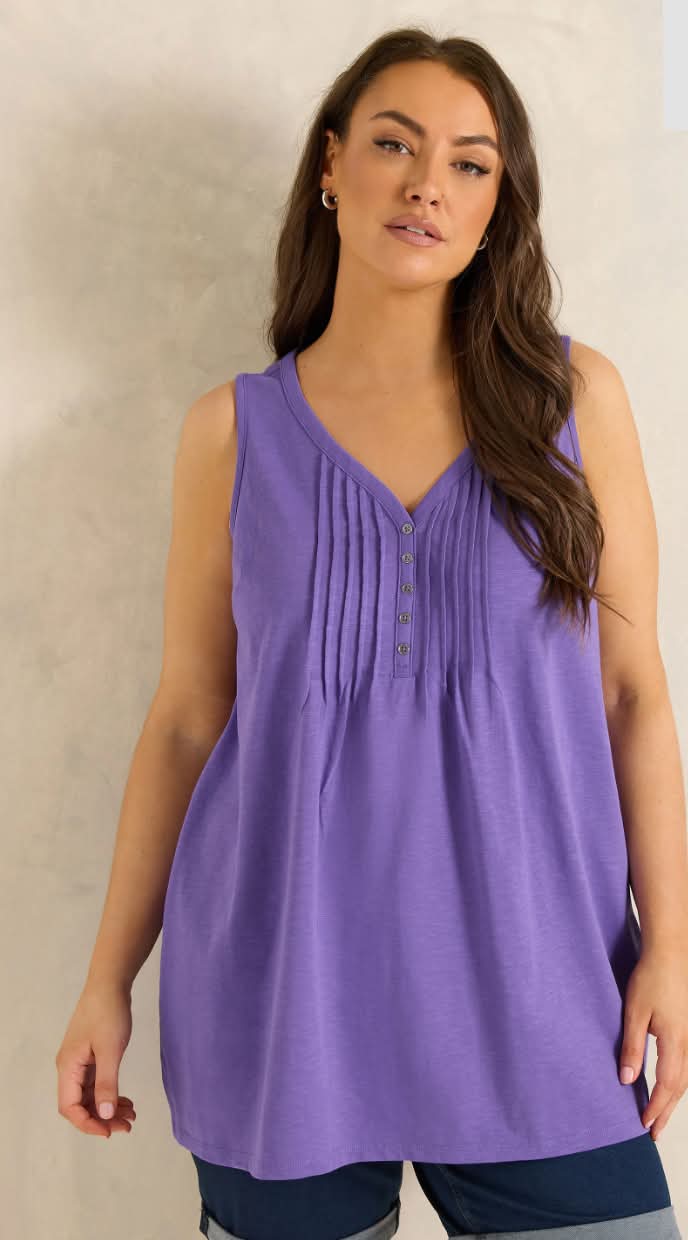 Curve Purple Cotton Henley Vest Top