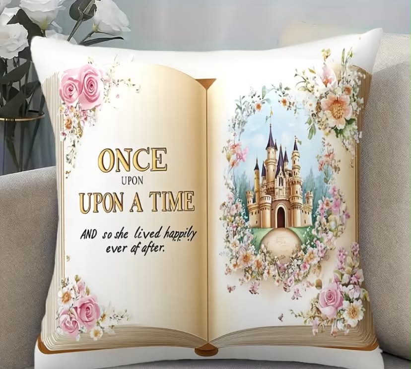 2 pc Enchanted Fairy Tale Princess Cushion Cover - Double-Sided Printed Suitable for Sofa, Bed, & Room Decor, Zipper Closure, Machine Washable Pillow Case with Magic World Patterns (No Insert), 2D Flat