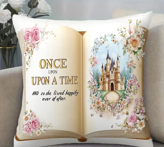 2 pc Enchanted Fairy Tale Princess Cushion Cover - Double-Sided Printed Suitable for Sofa, Bed, & Room Decor, Zipper Closure, Machine Washable Pillow Case with Magic World Patterns (No Insert), 2D Flat