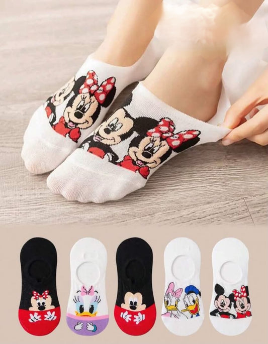 5 Pairs Women's Cartoon Character Printed Casual Ankle Socks, Breathable & Comfortable Summer Gift Socks