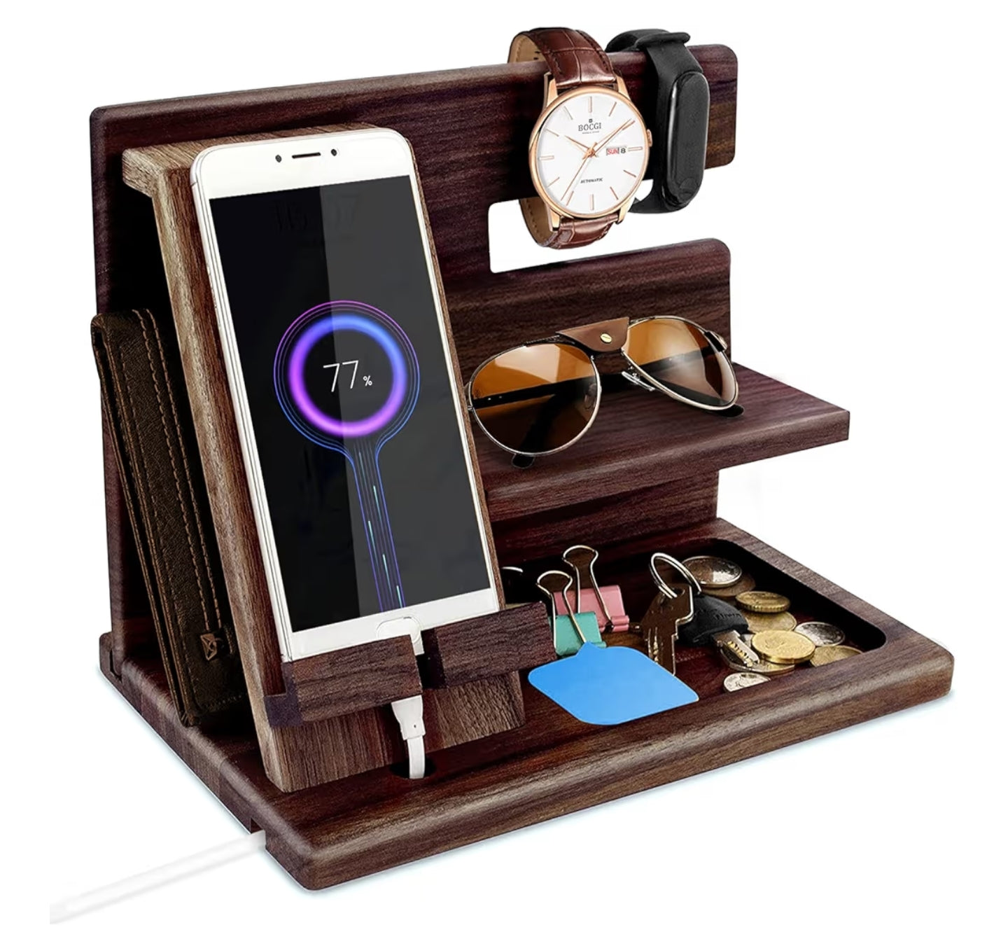 Bedside Organiser Wood Phone Docking Station
