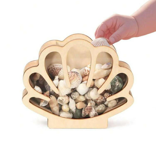 Wooden Shell Display Box With Acrylic Panel, Shell Storage Box, Sea Glass, Small Starfish, Shark Tooth Shell Collection Box,