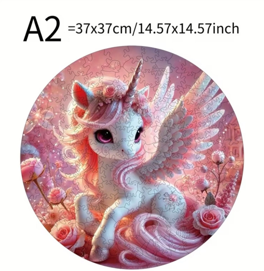 Round Wooden Puzzle - Pink Pony, Suitable for Aged 3 And Above