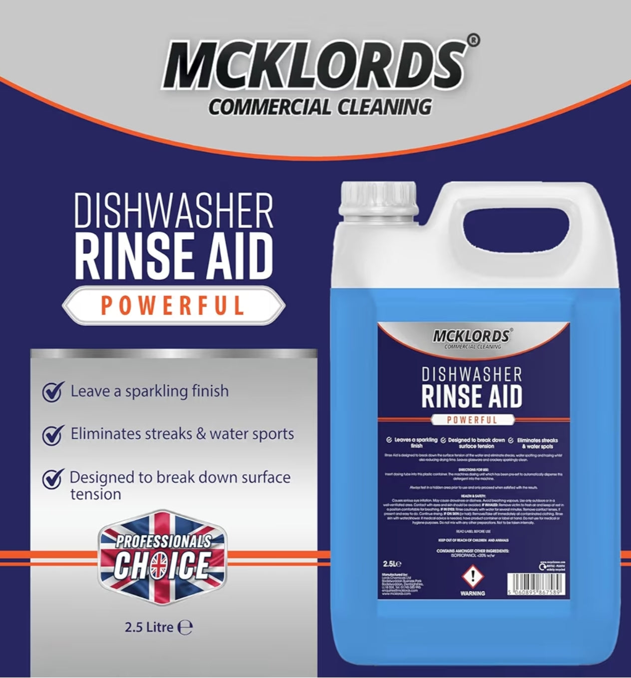 Dishwasher Rinse Aid, Blue, 2.5 Litre