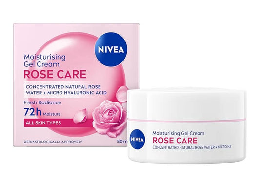 NIVEA Rose Care Moisturising Gel Cream (50 ml), Hydrating Gel Face Cream with Rose Water and Hyaluronic Acid, 72H Moisture Formula, Moisturiser for Soft and Radiant Skin