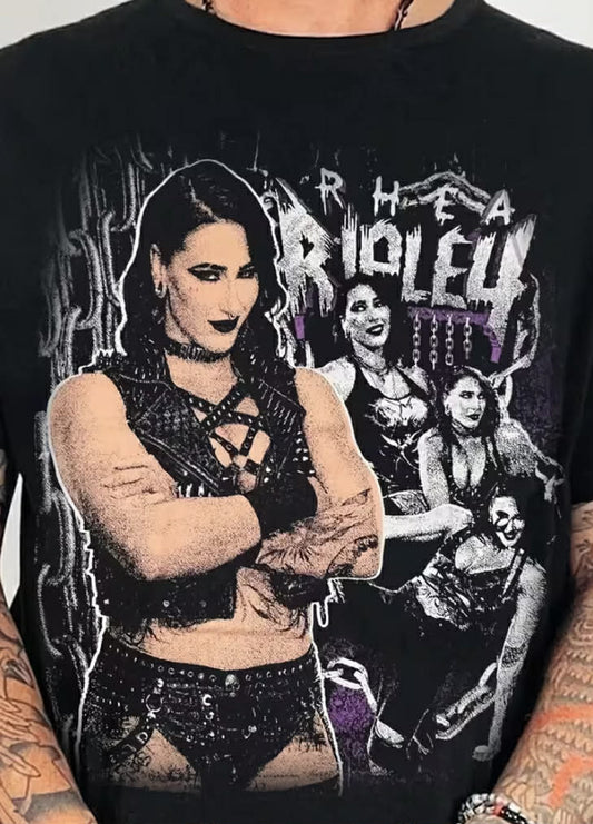 Rhea Ripley Grunge T-Shirt Casual Crew Neck, Slight Stretch Fabric, Regular Fit, Print Pattern, Perfect for Men, All-season