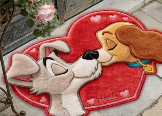 Cute lady and the tramp Non-Slip Floor Mat, Soft Flannel Decorative Rug,