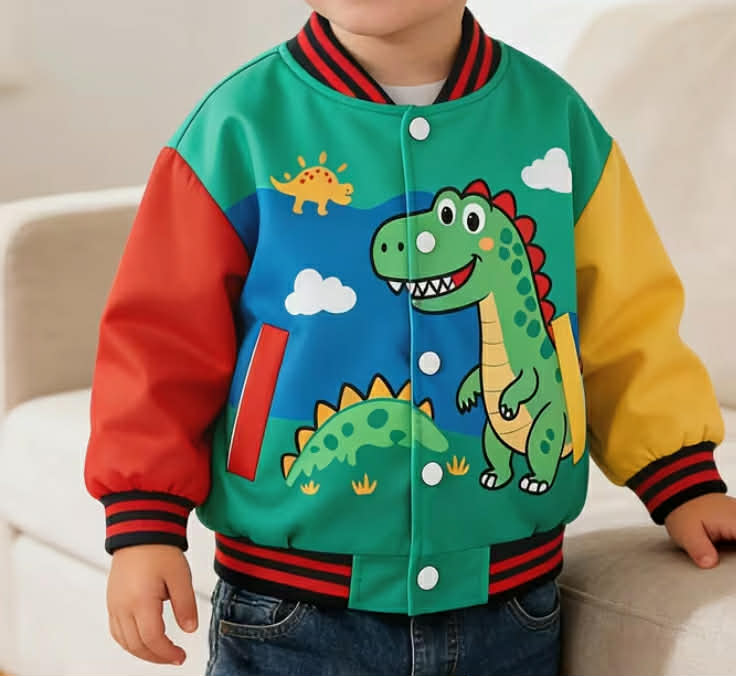Boys' Dinosaur Print Jacket Spring/Autumn New Style - Kids' Fashion Cartoon Casual Loose Outerwear for Little Boys