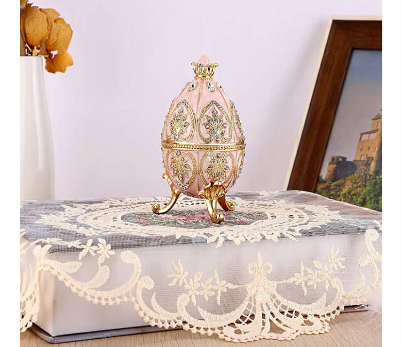 Enameled Egg Jewlery Box, Decorative Hinged Jewelry Trinket Box