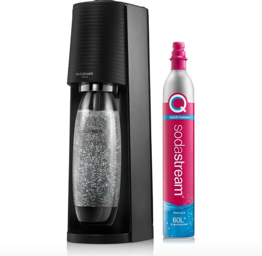 SodaStream - Terra Sparkling Water Maker, Quick Connect CO2 System, Includes 60L Gas Cylinder, BPA-Free 1L Bottle, Eco-Friendly & Reduces Plastic Waste, Black