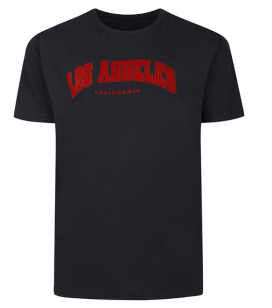 Los Angeles Flock Print Crew Neck T-Shirt Black