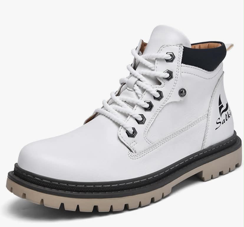 Leather Walk Boots Mid-Cut Lace-Up with Rugged Sole for Motorcycle Durable-Sole Footwear for Travel, Business