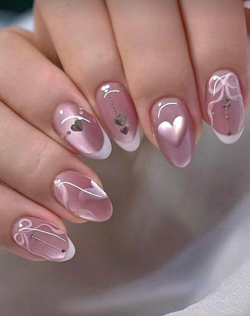 Press On Nails 24 Pcs Medium To Long Almond Shaped Fake Nails French Nails Simple Color Contrast Fun Pattern Fake Nails With 1 File And 1 Jelly Glue Press On Nails Nail Supplies Nails