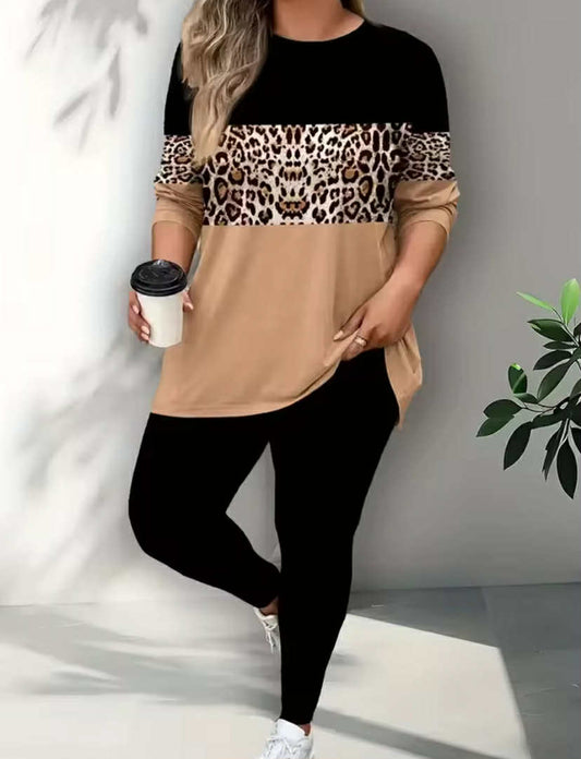 Women Fashion Leopard Print Two Piece Set
