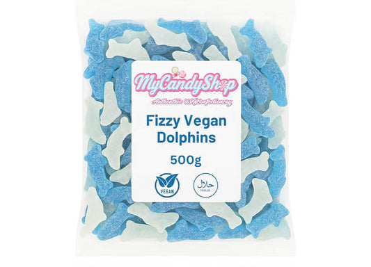 Fizzy Blue Dolphin Sweets - Fizzy Dolphin Vegan Sweets - Tangy Blue & White Raspberry Flavoured Animal-Shaped Treats - 500g Family Pack