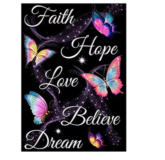 Diamond art Faith& Hope& Love& Believe & Dream Round Gem Arts Craft Sticker for Wall Decor,(11.81x15.75inch)