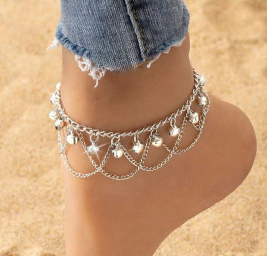 1 pc Europe And America Style Metal Layered Chain Anklet With Bell Pendant Design,