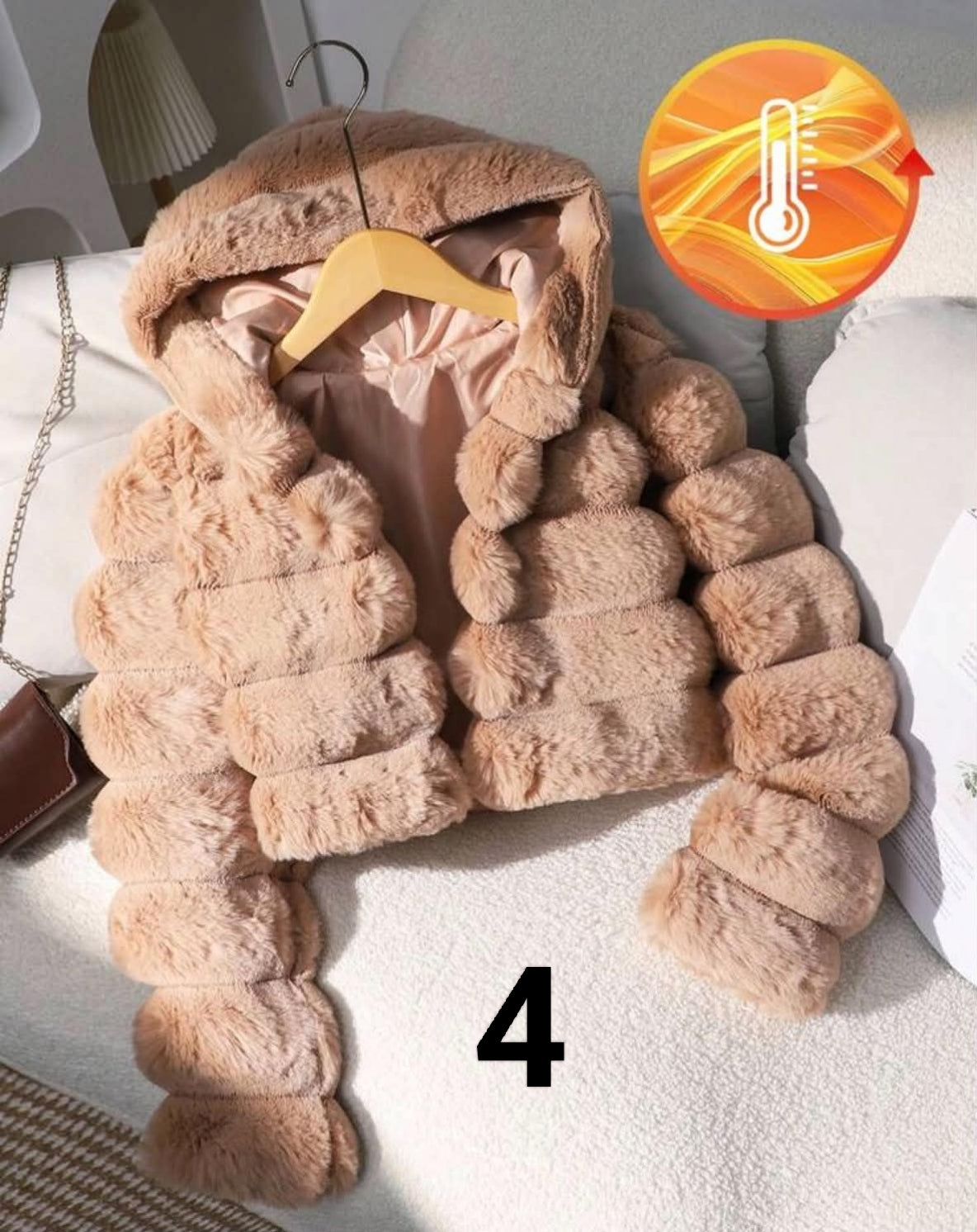 1pc Girls Soft Faux Fur Jacket, Elegant Long Sleeve Short Fitted Hooded Coat, Suitable For Autumn/Winter Girls Outfit Sets