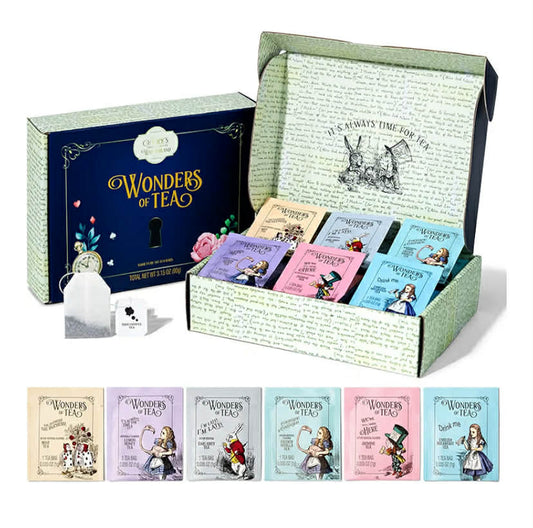Alice’s Adventures in Wonderland, Wonder of Tea Gift Set, Tea Sampler includes 6 Flavours with Quotes and Illustrations, Mad Hatter Tea Party, Birthday, Mother's Day, Baby Shower, Set of 90