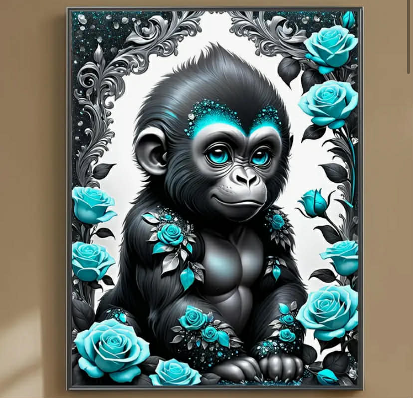 5D Diamond Painting Kit Featuring a Cartoon Monkey Design