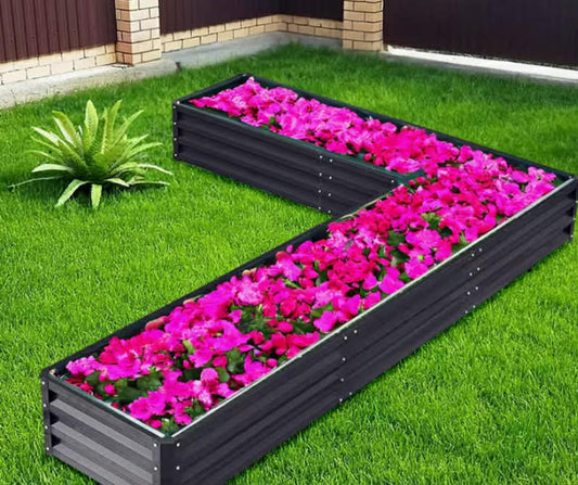 L-Shaped Raised Garden Bed, 208 X277x30cm Galvanized Metal Planter Box, Outdoor Planting Boxes with Open Base, Herb Vegetable Flower Pot Grow Box Kit for Outdoor Patio Garden Planting, Black