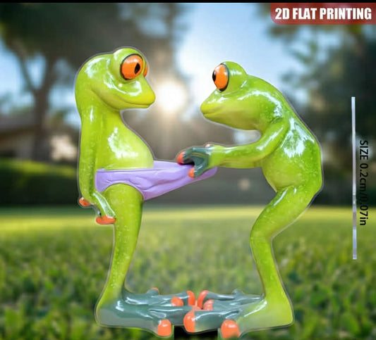 2D Flat Print, Vivid 2D Frog Garden Sign - Acrylic Outdoor Decor, 14.99x24.99 cm, Romantic Artistic Style