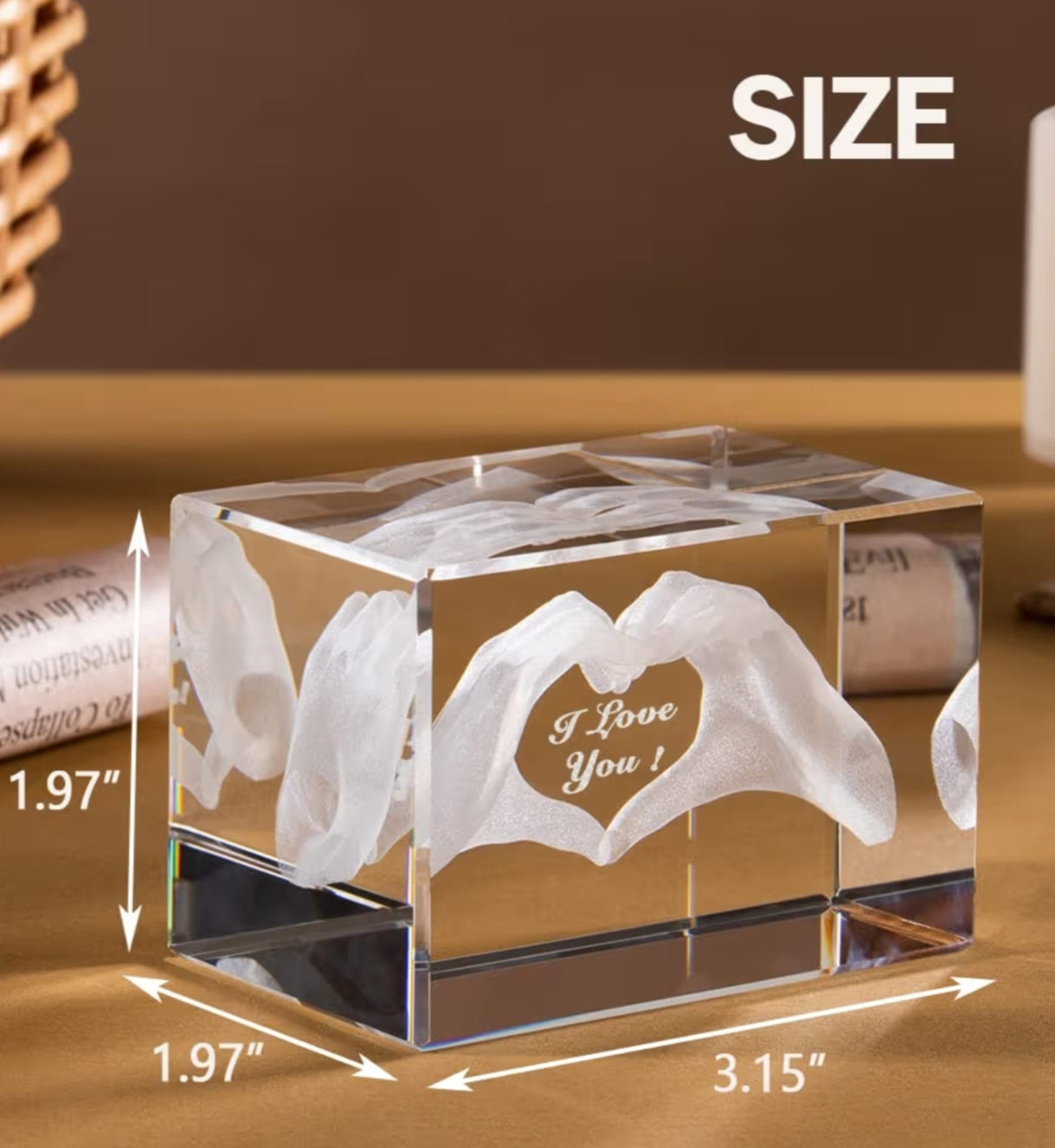 Crystal Gifts Cube Glass Figurines Engraved with I Love You, in Cube Glass,