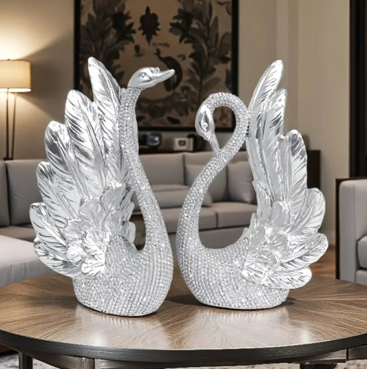 Set of 2 Silvery Swan Figurines,  Symbolizing Love
