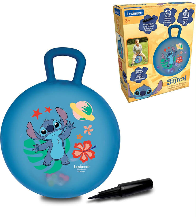 Stitch Inflatable Jumping Ball with integrated luminous and coloured balls, Hand pump included, Safe and resistant plastic, Blue