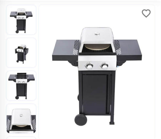 Burner Gas BBQ with Pizza Oven Cast Iron Grids & Foldable Shelves